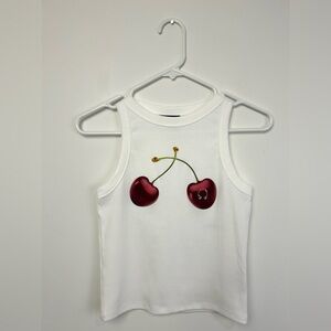 Cherry Print White Tank Top